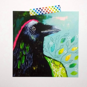Crow Raven satin finish square postcard poster print painting art print - Raven