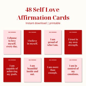 48 carte di affermazione dell'amore per se stessi - Stampabili e digitali / Salute mentale, positività quotidiana, kit per la cura di sé