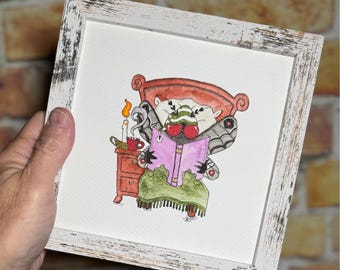 Mothman OrRIGINAL Art Spooky Fun Cryptid slaapkamer decor boek minnaar lezer cadeau boekenplank boek hoekje kunst