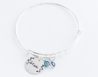 Custom Name Bracelet Silver Hand Stamped Charm for mother mom, grandma, grammy nona gram mimi Custom mothers day gift