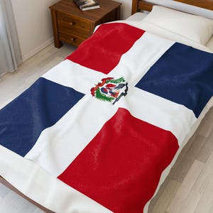 Dominican Republic Velveteen Plush Blanket, Dominican Republic Flag Blanket, Dominican Republic Jersey, Flag of Dominican Republic