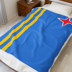 Aruba Velveteen Plush Blanket, Aruba Flag Blanket, Aruba Jersey, Flag of Aruba, Aruba jersey Flag Blanket