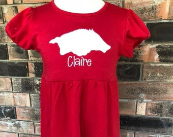 White and Red Razorback Dress-Embroidered Girls Razorback Outfit