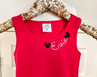 Girls Neck Embroidered Minnie Tank-Monogrammed Disney Tank