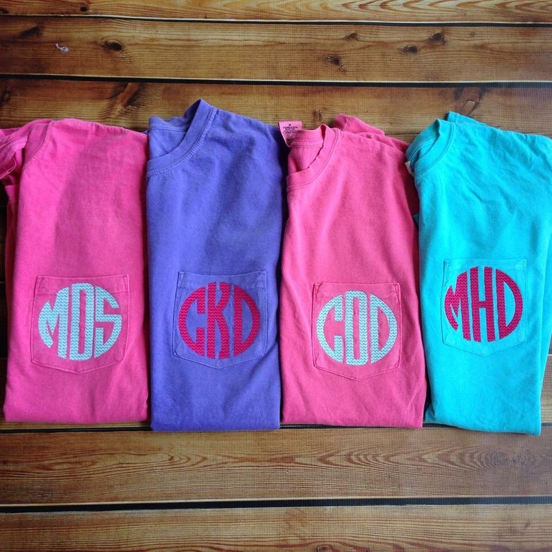 Short Sleeved Monogrammed Comfort Colors Pocket Tees Etsy