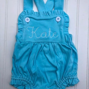 Monogrammed Ruffle Sunsuit-Baby Girl Embroidered Summer Sunsuit image 5