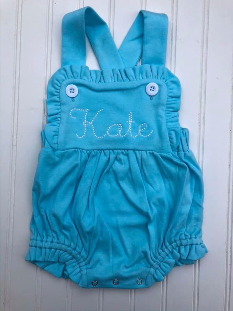 Monogrammed Ruffle Sunsuit-Baby Girl Embroidered Summer Sunsuit image 5