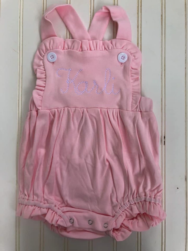 Monogrammed Ruffle Sunsuit-Baby Girl Embroidered Summer Sunsuit image 6