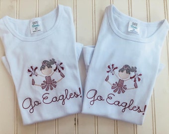 Personalized Cheerleader Shirt-Customizable Team Spirit Shirt-Girls Embroidered Game Day Shirt