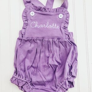 Monogrammed Ruffle Sunsuit-Baby Girl Embroidered Summer Sunsuit image 3