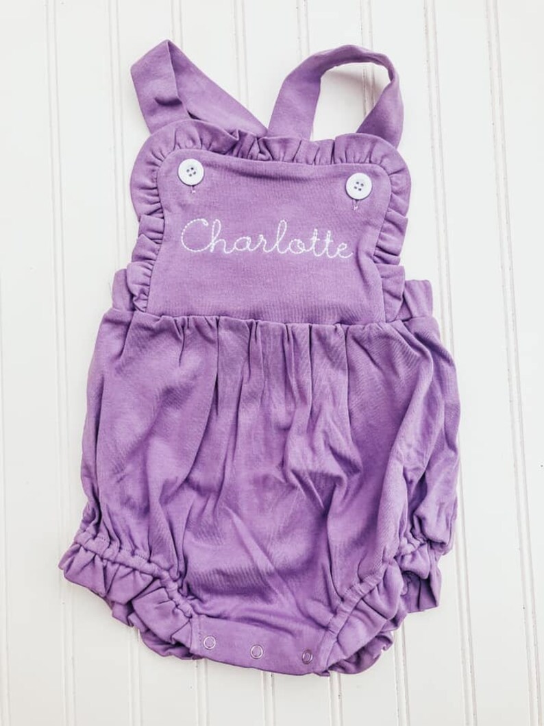 Monogrammed Ruffle Sunsuit-Baby Girl Embroidered Summer Sunsuit image 3