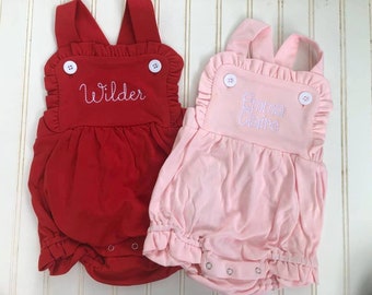Monogrammed Ruffle Sunsuit-Baby Girl Embroidered Summer Sunsuit