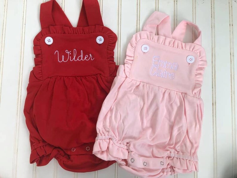 Monogrammed Ruffle Sunsuit-Baby Girl Embroidered Summer Sunsuit image 1