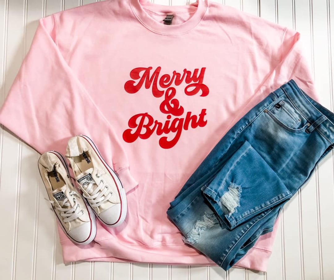 Retro Merry and Bright Pink and Red Sweatshirt-women’s - Etsy