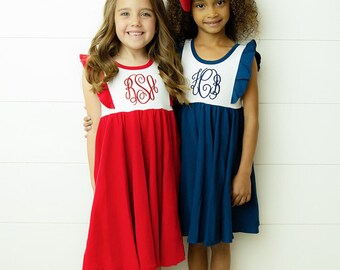 Girls Monogrammed Flutter Dress-Girls Monogram Twirl Dress