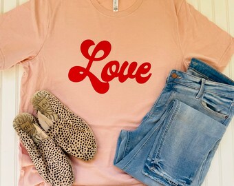 Peach Retro Love Tee-Women's Unisex Retro Valentine's Day Tee