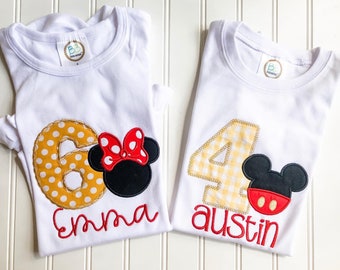 Minnie or Mickey Birthday Shirt-Boys or Girls Disney Birthday Monogrammed Tee