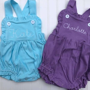 Monogrammed Ruffle Sunsuit-Baby Girl Embroidered Summer Sunsuit image 2