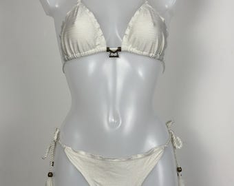 White Ribbed Bikini – Adjustable Triangle Top & Cheeky Bottom | Handmade in Brazil | Elegant Swimwear