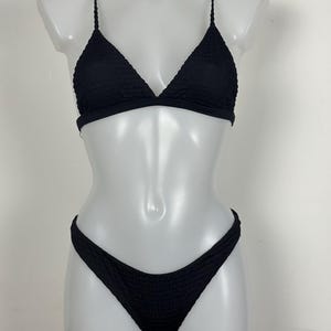 Black Smocked Bikini Set with Adjustable Straps