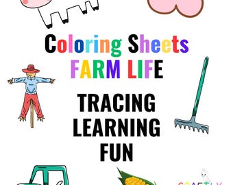 Farm Coloring Pages: Cow, Tractor, Scarecrow (5 Printable PDF Sheets)