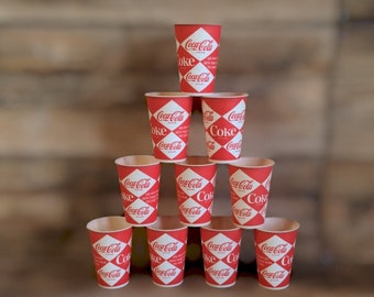 FREE SHIPPING Vtg Mid Century Coca Cola Coke Set of 10 Wax Paper Cups