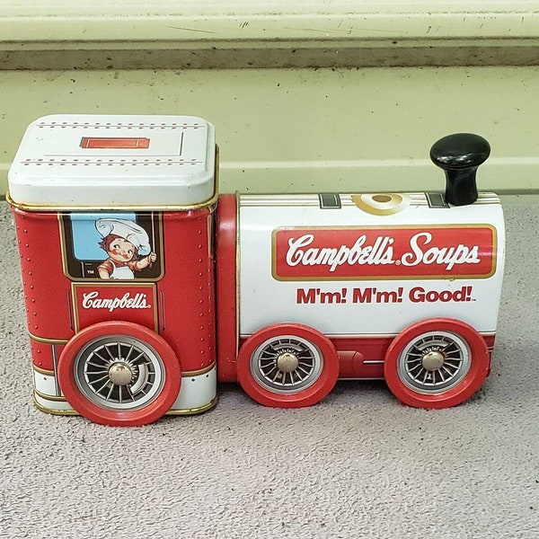 REDUCED FREE SHIPPING Vtg 1997 Campbells Soup Moveable Tin Train