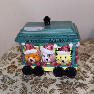 FREE Shipping Vtg 1990&#39;s Fitz and Floyd Omnibus Santa&#39;s Railroad DISCONTINUED Sugar Bowl with Lid, FF, 4.5&quot; x 4.25&quot;