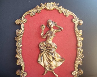 REDUCED FREE SHIPPING Vtg Mid Century Modello Depositato Syroco Style Framed 3D Young Victorian Lady Wall Decor Plaque, Italy