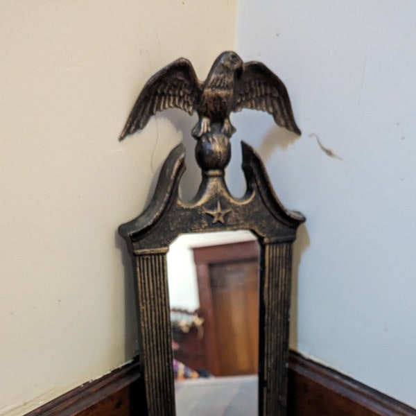 FREE SHIPPING Vtg Dark Gold Bronze Tone Metal Federal EAGLE Mirror Back Wall Sconce