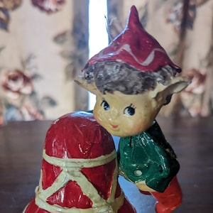 REDUCED FREE SHIPPING Vtg Paper Mache Christmas Bell Pixie Elf Ornament Holiday Decoration