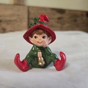 FREE SHIPPING Vintage Mid Century Small Ceramic LEFTON Sitting Pixie Elf Figure