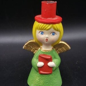 REDUCED FREE SHIPPING Vtg Ceramic Red Hat Angel Candle Holder, Japan