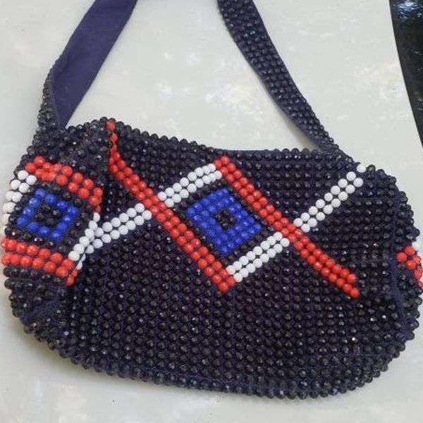 REDUCED FREE SHIPPING Vtg Mid Century Roger Van S Colorful Beaded Handbag Purse