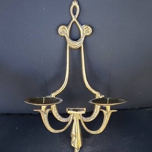 FREE SHIPPING Vtg Ornate Antique Brass Victorian Style Designs Cast Metal 2 Arm Votive Candle Holder Wall Sconce