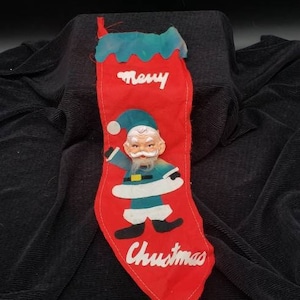 REDUCED FREE SHIPPING Vintage Mid Century 3D Rubber Face Santa Claus Merry Christmas Stocking