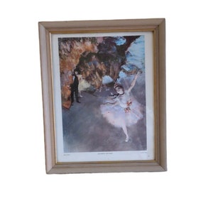 FREE SHIPPING Vintage Mid Century Wood Framed Ballerina on Stage Ballet Dance Print