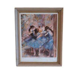 FREE SHIPPING Vintage Mid Century Wood Framed Before the Ballet Ballerina Dance Print, 13 x 16