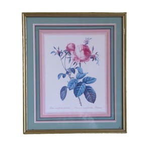 FREE SHIP Vtg Gold Wood Framed Floral Pink Rose Flower Print