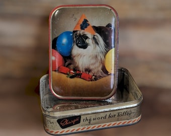 FREE SHIPPING Vtg Edward Sharp and Sons Assorted Toffee Puppy Dog Tin Box, England