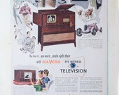 REDUCED Vtg 1940 39 s RCA Eyewitness Television Magazine Advertisement Ad 2 Sided Bystander TV Art Print, 10 quot x 13 quot , Very Good Condition