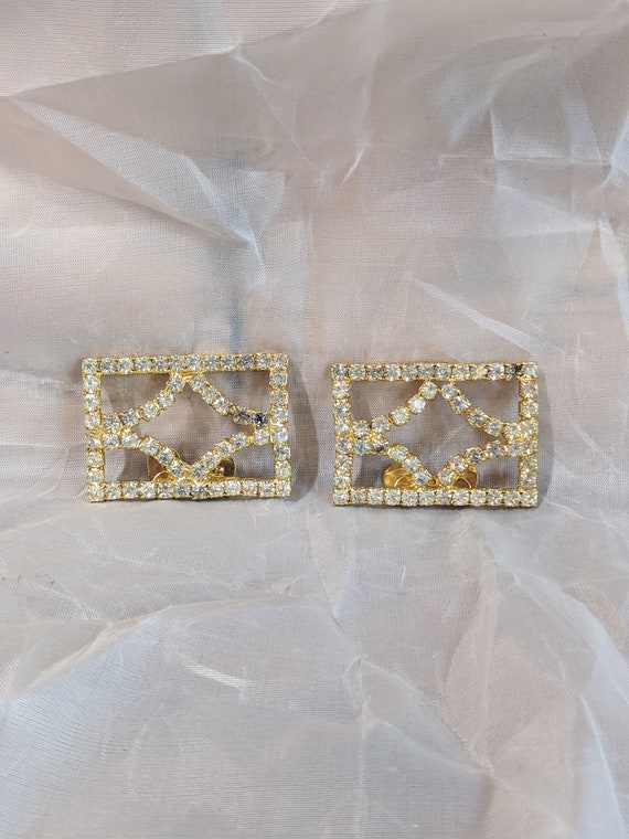 FREE SHIPPING Vtg Mid Century Gold Metal Rhinesto… - image 1