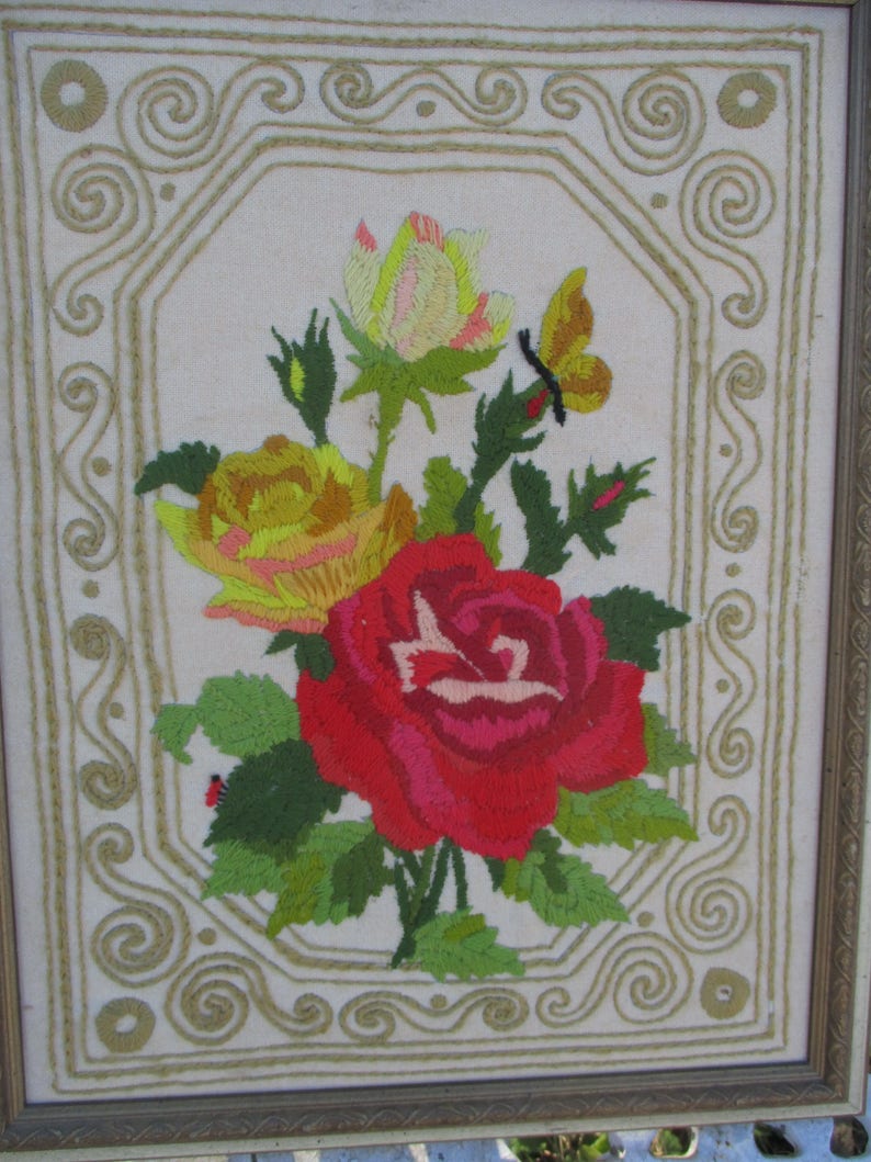 REDUCED Vtg Victorian Look Petit Scroll Framed Floral Roses | Etsy