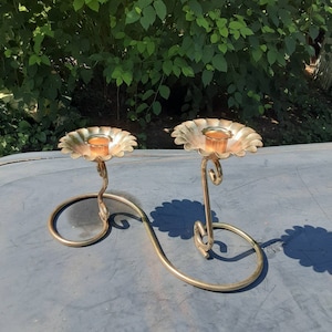 REDUCED FREE SHIP Vtg Gold Tone 2 Arm Metal Candle Holder