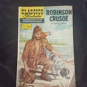 REDUCED FREE SHIPPING Vtg 1944 #10 Classics illustrated Robinson Crusoe Comic Book Magazine, Daniel Defoe