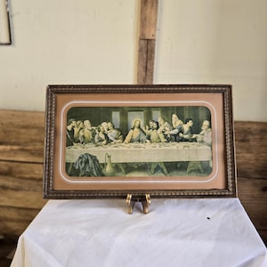 FREE SHIPPING Vtg Antique Look Gold Tone Framed Last Supper Print Art Deco Style Picture Frame, 10 x 17
