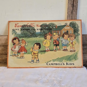 FREE SHIPPING Vtg 1991 Campbells Kids Tin Metal Advertising Soup Sign