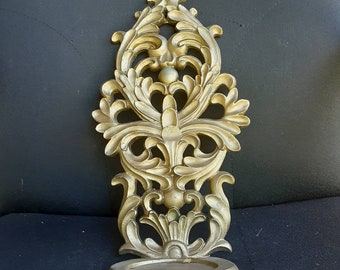 REDUCED FREE SHIPPING Vtg Ornate Victorian Leaf Scroll Designs Gold Metal Votive Candle Holder Small Display Shelf