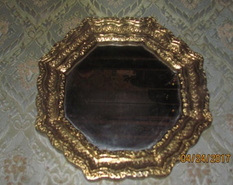 REDUCED FREE SHIPPING Vtg Small Italian Florentine Syroco Style 8 Sided Octagonal Gold Gilt Wall Mirror, Made in Italy