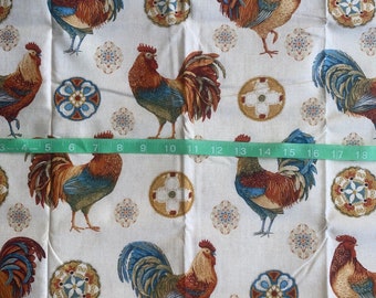 farm chickens roosters hens toss 100% Cotton Fabric 1/2 yard 18x2